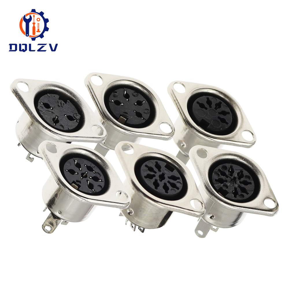 Metal 3 4 5 6 7 8 Pin DIN Female Socket Hulled Panel Mount Chassis Connector Soldering Iron