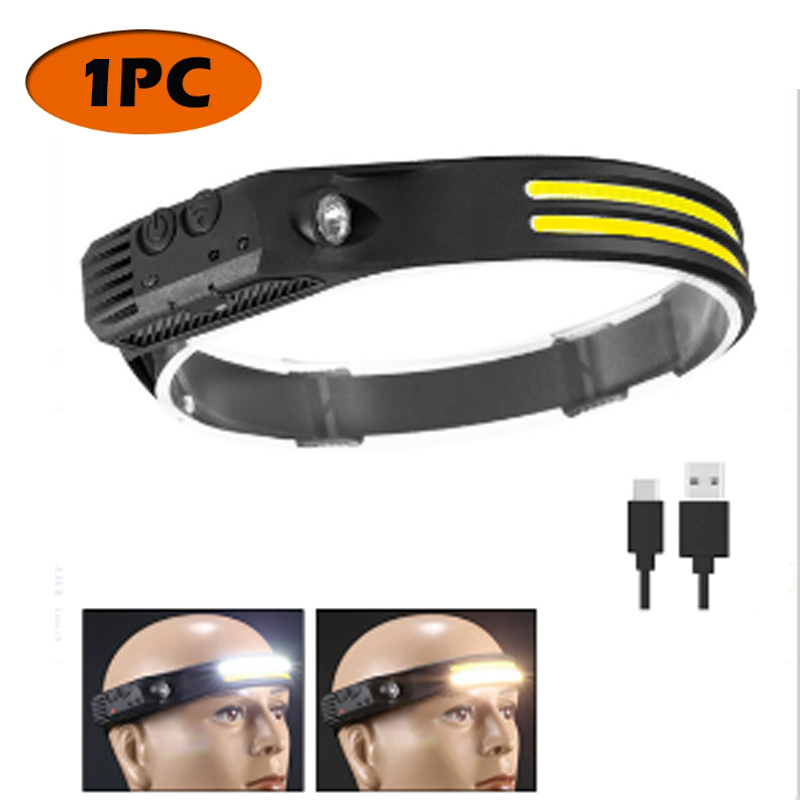 Genopladelig pandelampe bølgesensor led-lampe type-c oplader lommelygte camping fiskeri søgelampe indbygget batteri pandelampe: Rød