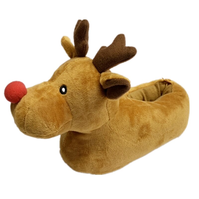 Wfl Vrouwen Slippers Leuke 3D Animal Rendier Zachte Zool Harige Huis Schoenen Winter Slippers Leuke Indoor Kinderen Kerst Slippers
