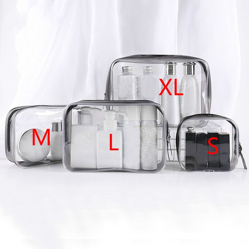 1PCS Women Travel Clear Makeup Bag Organizer Transparent PVC Cosmetic Bags Beauty Toiletry Make Up Pouch Wash Storage Bags: Clear / XL