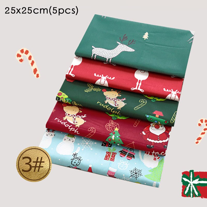 5Pcs/Pack Christmas Pattern Patchwork Cloth 25*25CM DIY Handmade Sewing Supplies Cotton Fabric Printed Christmas Home Decoration: Blue elk