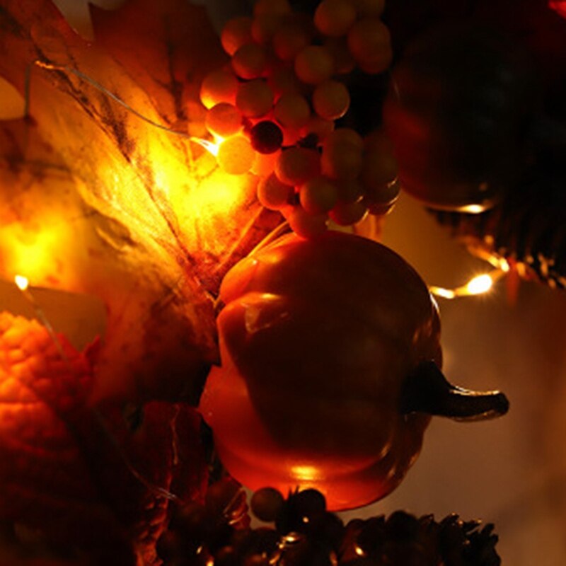 Halloween Dennenappels Esdoornblad Krans Krans Kerst Decoratie Met Verlichting