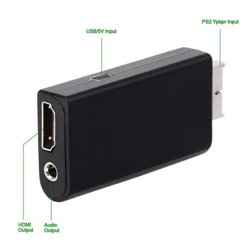 Adaptador convertidor de Audio y vídeo, 480i/480p/576i con salida de Audio de 3,5mm para PS2 a HDMI, compatible con todos los modos de pantalla PS2