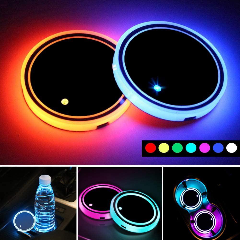 2Pcs Rechargeable RGB Colors LED Cup Holder Light Mats Bottle Coasters Light LED Cup Holder Pads