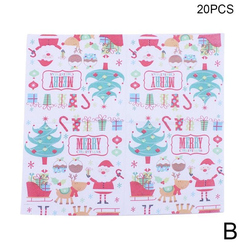 20 pièces/lot serviettes de Table de noël tapis en tissu imprimé Santa Tree bois pâte papier joyeux noël décor cuisine noël Table serviettes: B