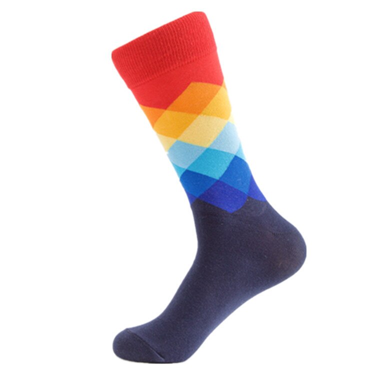 European Men's Socks Classic Colorful Sox Man Cotton Crew Casual Sport Socks Stripe and Cell Socks 1 Pair Socks Large Size Sox