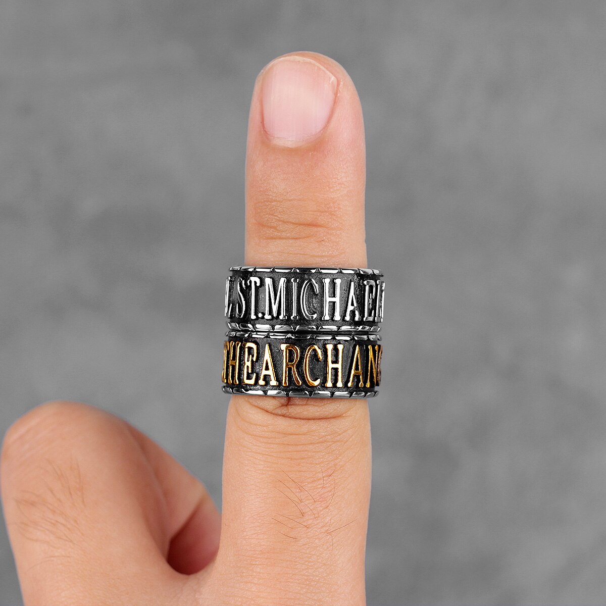 316L Stainless Steel St.michael Letter Religious Man Men Rings Talisman Good Lucky Punk Rock for Male Boy Jewelry