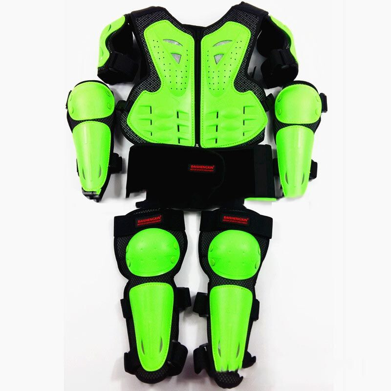 5-piece motorcycle child armor protective clothing motocross children knee-padded jacket motocross gear kids armor armor vest: green