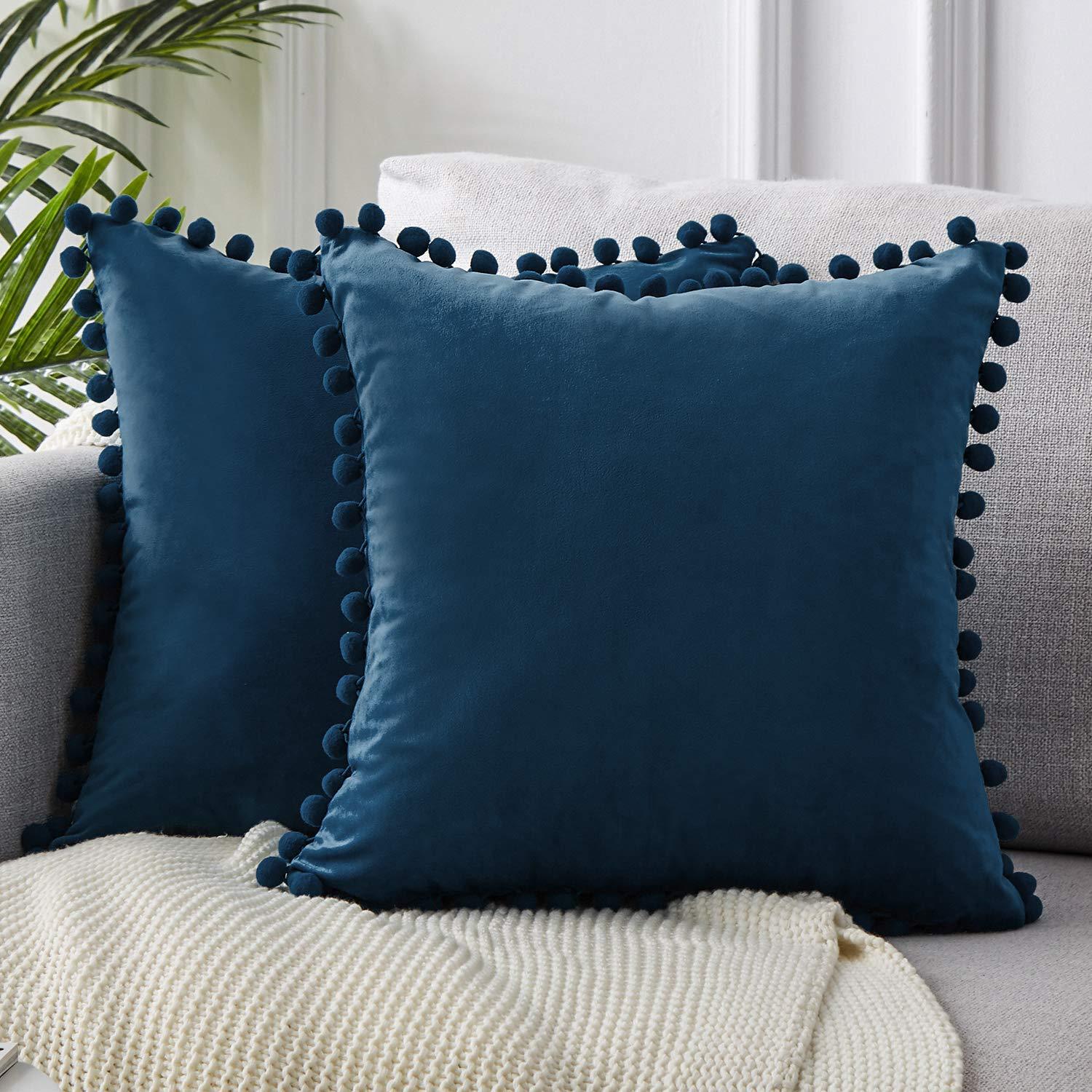 Vihreä sininen harmaa vaaleanpunainen massiivi sametti koriste tyynyliina pehmeä sametti tyynynpäällinen pompom pallo sohvatyynynpäällinen 30 x 50cm: Sinivihreä / 1 kpl 300-500mm