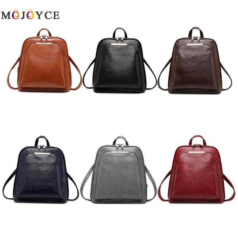 Vintage Oil Wax Leather Backpack Women Travel Satchel Casual Shoulder School Bagpack Female Back packVintage Oil Wax Leather