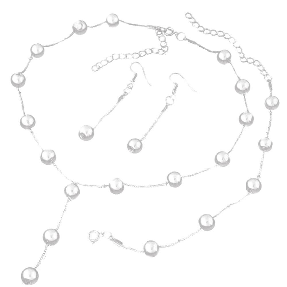 Eenvoudige Vrouwen Collier elicate en Classy Kostuum Sieraden Gunsten Faux Parel Ketting Oorbel Armband Sieraden Set Acces: Default Title