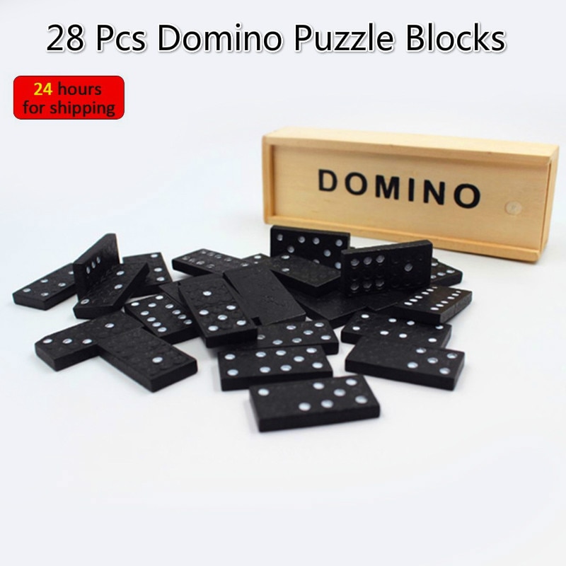 Domino Puzzel Bordspel Met Houten Doos Game 28 Pcs Blokken Grappig Spel Voor Kinderen Engels Instructies Juguetes Infantil/