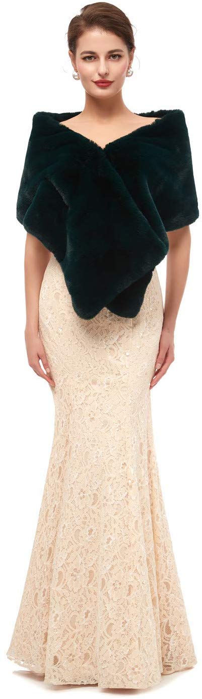 Bolero Jacket Avondjurk Sjaal Bridal Wraps Fur Cape Fur Sjaal Veer Robe Sheer Wit Bont Mantel Winter Witte Mantel jas: 1pj19133