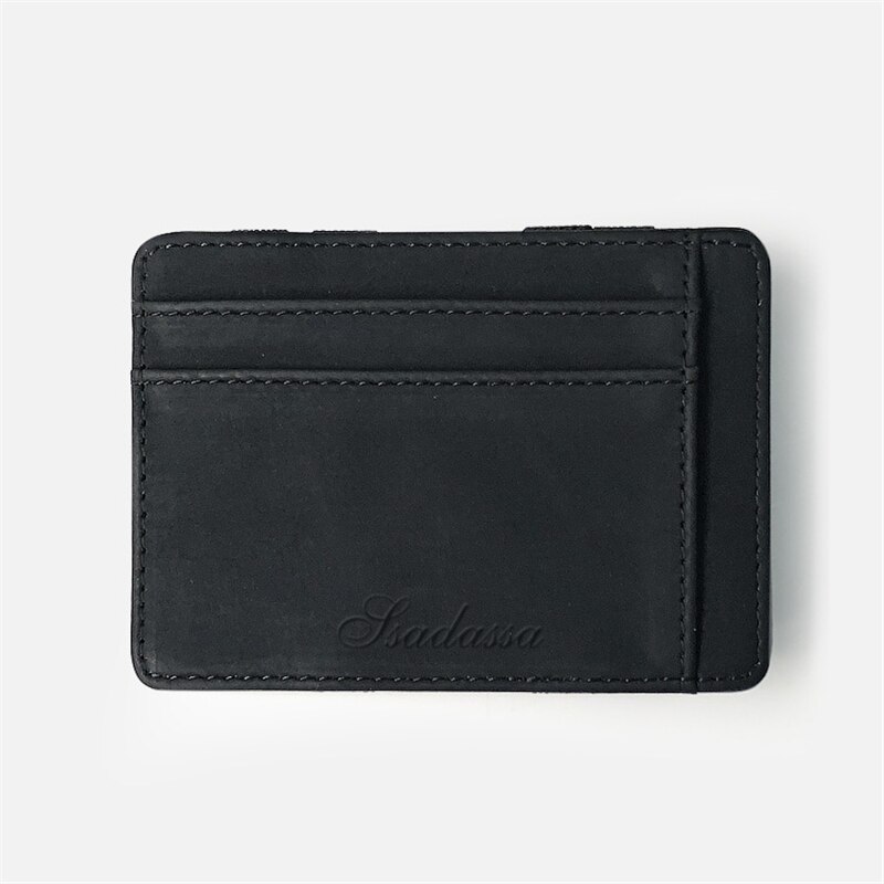 Purdored 1 Pc Mannen Magische Kaarthouder Lederen Portemonnee Voor Kaarten Case Wallet Voor Credit Id Bank Kaarthouder Mannelijke rits Portemonnee: black