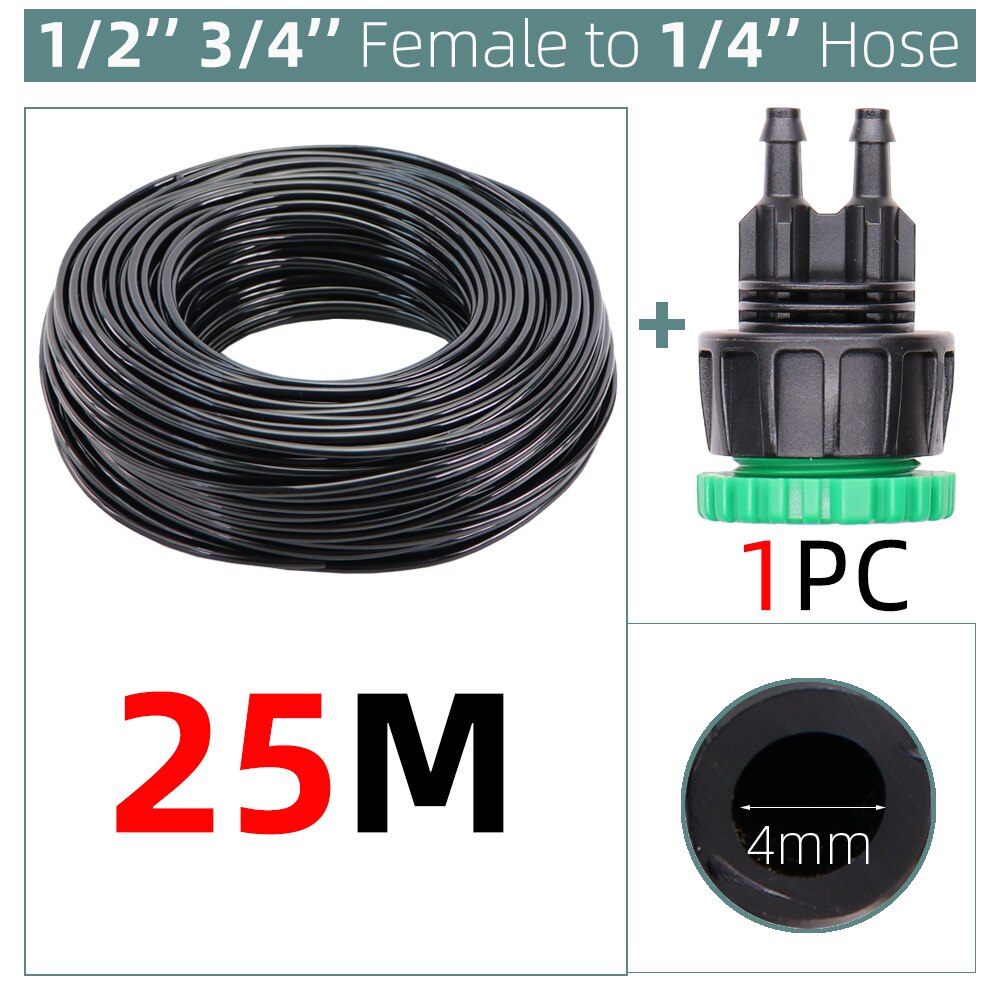10-100M 4/7mm Garden Watering PVC Hose Pipe Micro Irrigation Tubing Sprinkler w/ 1/2'' &amp; 3/4'' 2-Way Barbed Outlets Connector: D