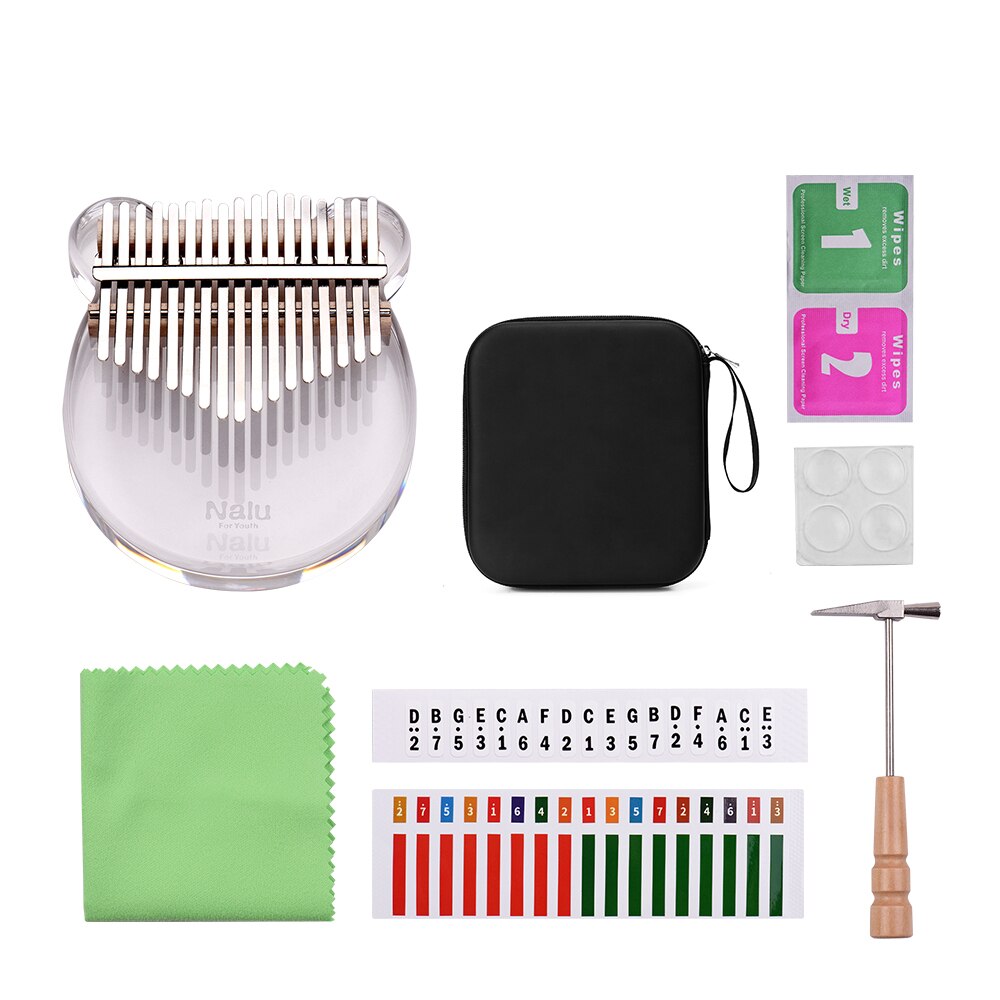 Nalu NK-BE Kalimba 17-Key transparente pulgar Piano Material acrílico lindo en forma de gato con bolsa de transporte nota Musical pegatinas Tuning: B