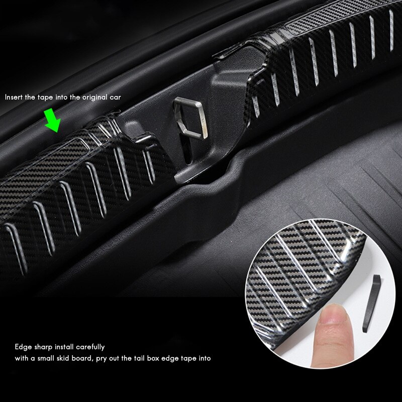 Carbon Fiber Rear Trunk Bumper Protector Guard Rvs Trunk Inner Cover Trim Voor Tesla Model 3