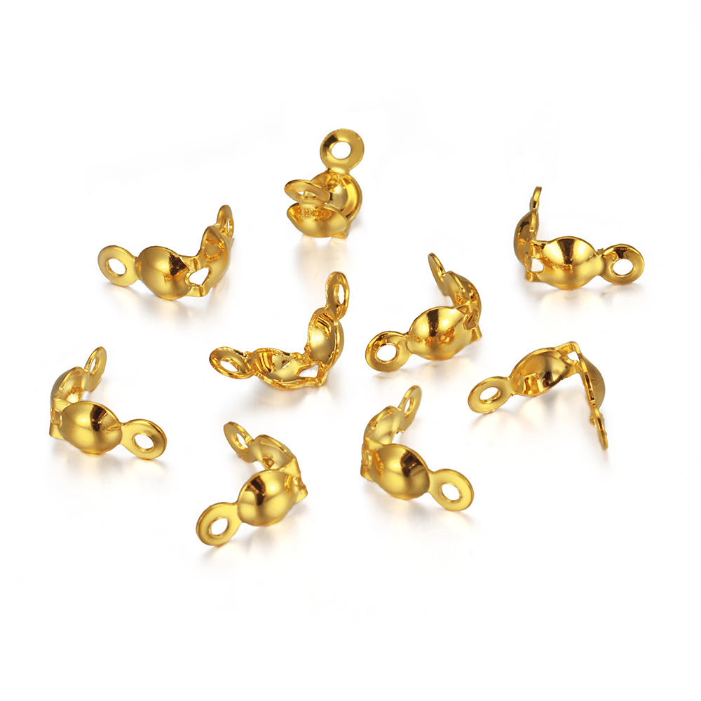 100 unids/lote conector de acero inoxidable cierre cadena de bolas extremo engarzado conector de tapa de cuentas para hacer joyería hallazgos componente DIY