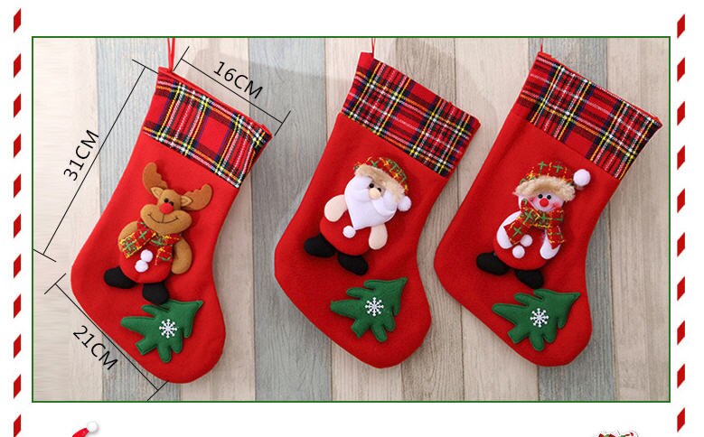 4 pc Christmas Socks Candy Socks Painted withTrees Bag Hanging Ornamnet for Christmas Tree Kids Showcase Decoration