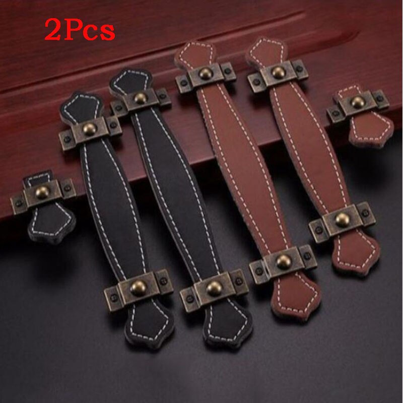 2 Stuks Vintage Lederen Handvat En Knoppen Deur Riem Pull Handvat Voor Meubels Kast Lade Handtassen Bagage Koffer Accessoires