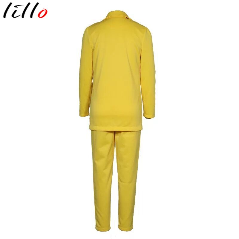 Pak Vrouwen Winter Casual Pak Dames Lange Mouw Effen Kleur Twee stuk Geel Rood Mode Temperament Double-Breasted