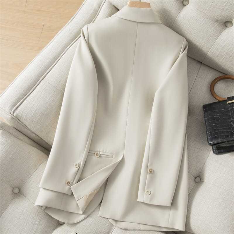 Chaqueta holgada de estilo coreano para mujer, Blazer de manga larga con doble botonadura, color Beige, 2022