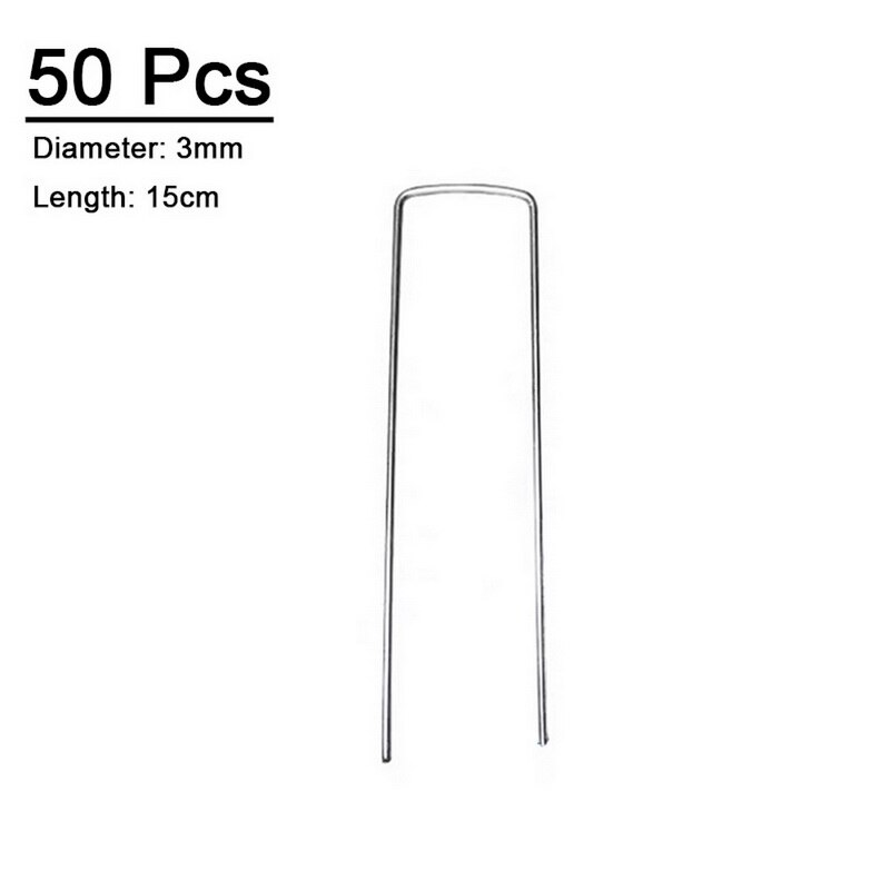 Garden Peg Metal Silver U Shape Garden Ground Film Fixed Pegs Gardening Fixing Tools Film Peg: 3mm x 15 cm50pcs