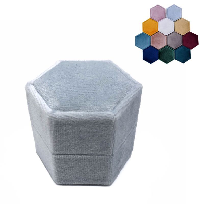 Caja de anillos única de terciopelo caja de anillo hexagonal de San Valentín con tapa desmontable: C