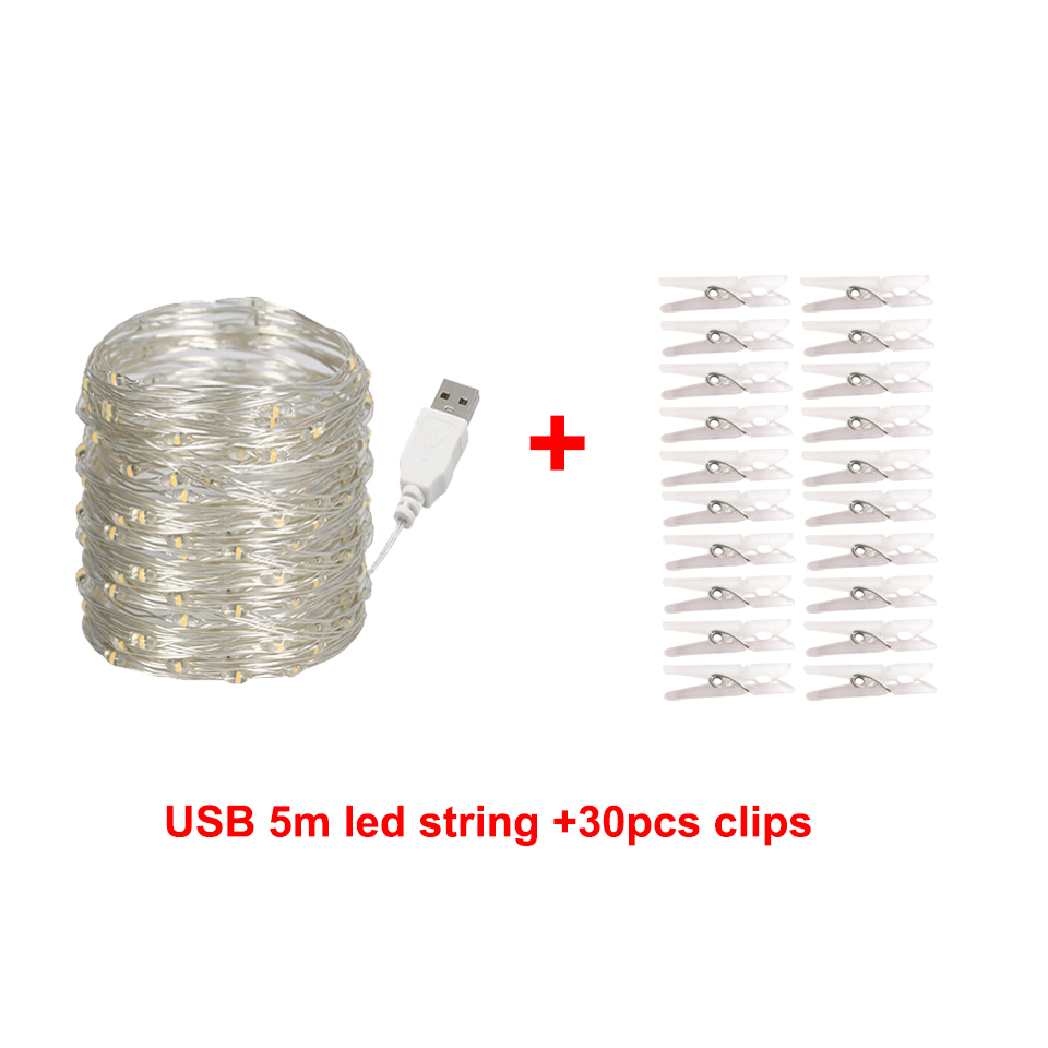 LED-Lichterkette, Foto-Clip, Lichterkette, 10 m, USB, batteriebetrieben, Weihnachtsbaum-Girlande, Dekoration, Hochzeit, 2025, Neujahrsdekoration: WHITE / X