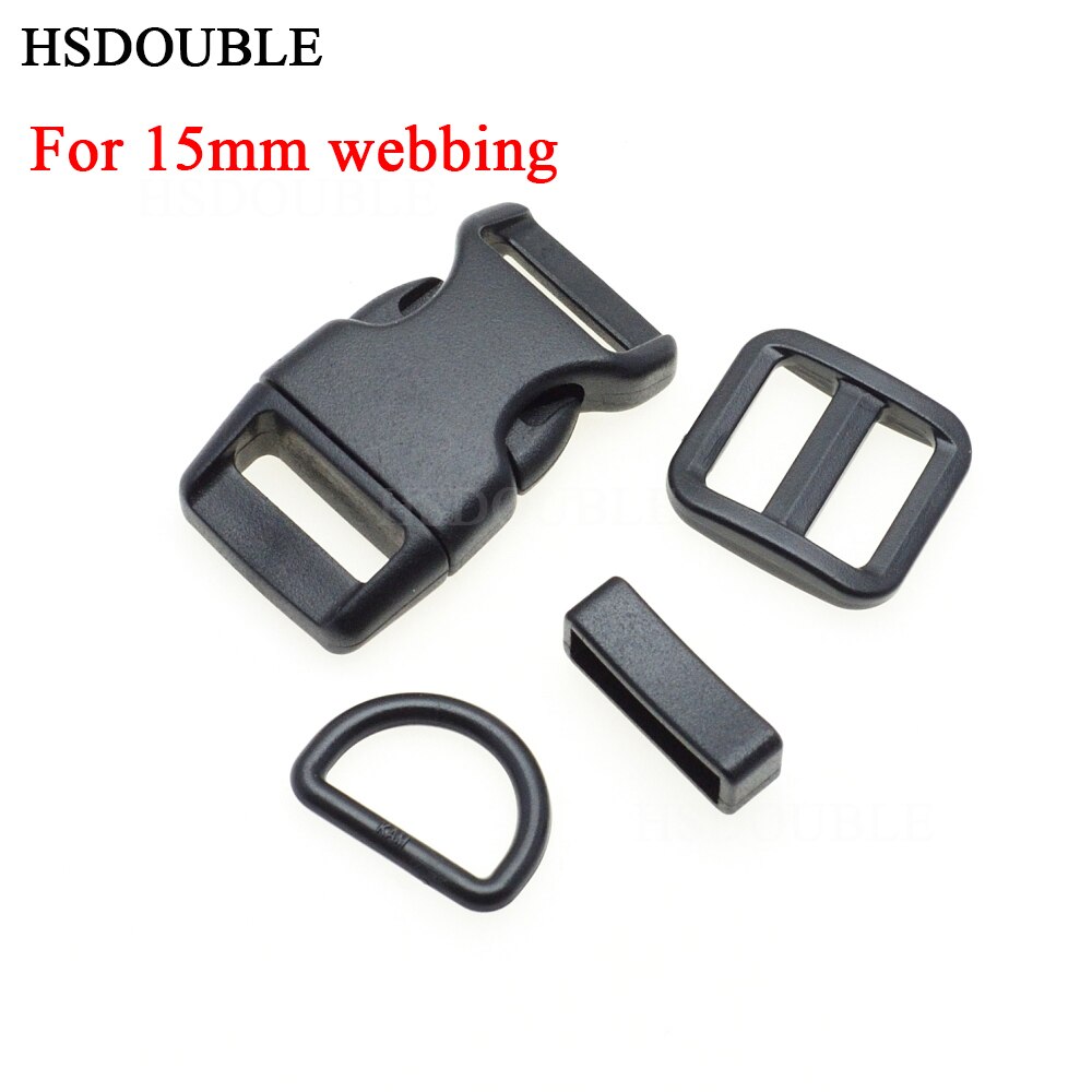 1 set 10mm 15mm 20mm 25mm 30mm 38mm Plastic Slider Adjustable D Rings Belt Loop Curved Side Release Buckles For Paracord