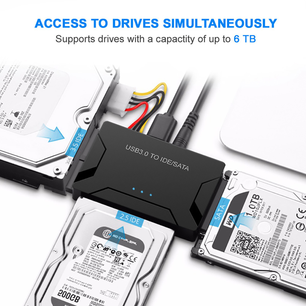 Adaptador de datos USB 3,0 a SATA IDE ATA para PC y portátil, controlador de disco duro HDD de 2,5 "y 3,5" con alimentación externa, convertidor SSD HDD