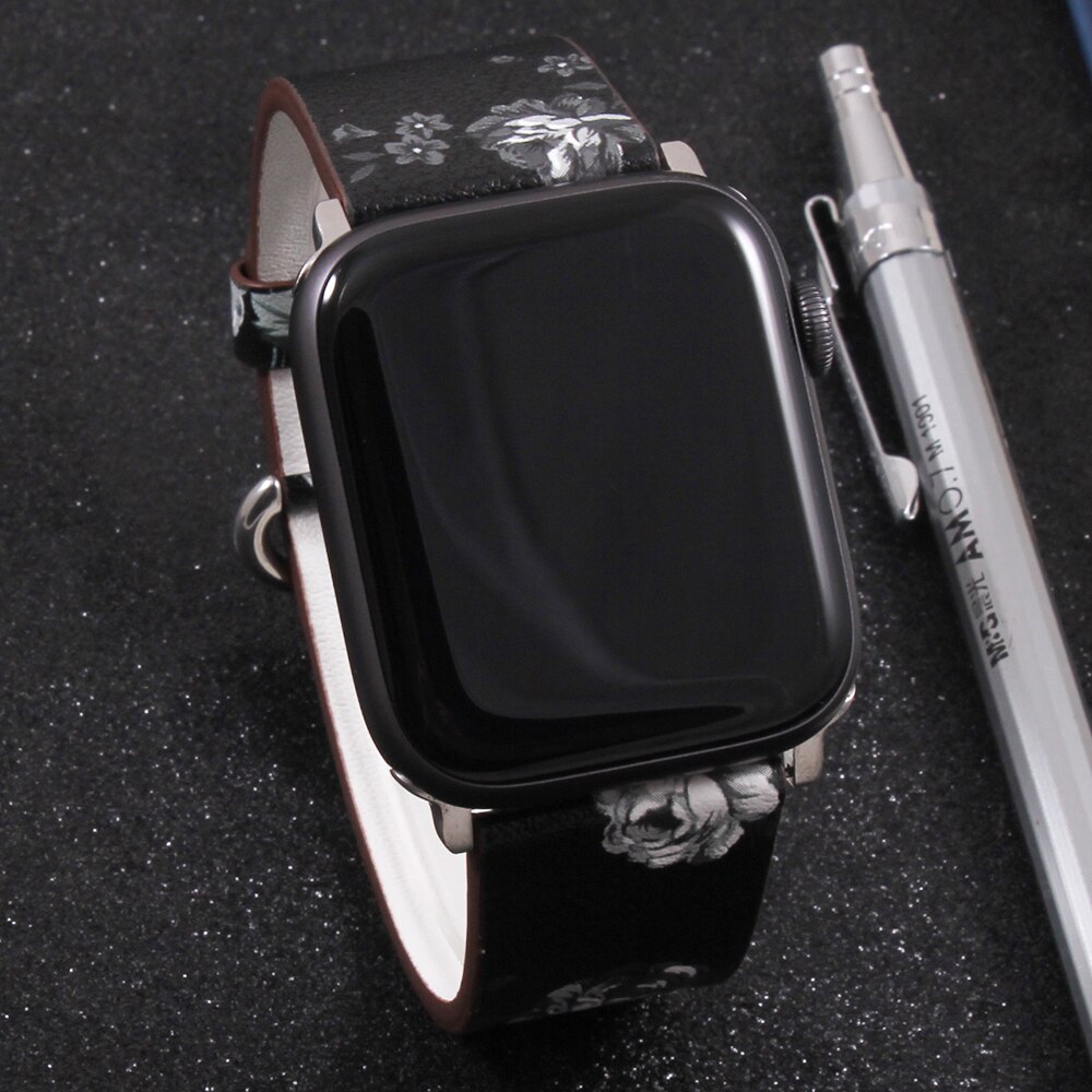Bånd til apple watch 5 4 3 2 1 38mm/40mm/42mm/44mm, blomstret paragraf læderrem til iwatch-serien tilbehør: W1 / 38mm or 40mm