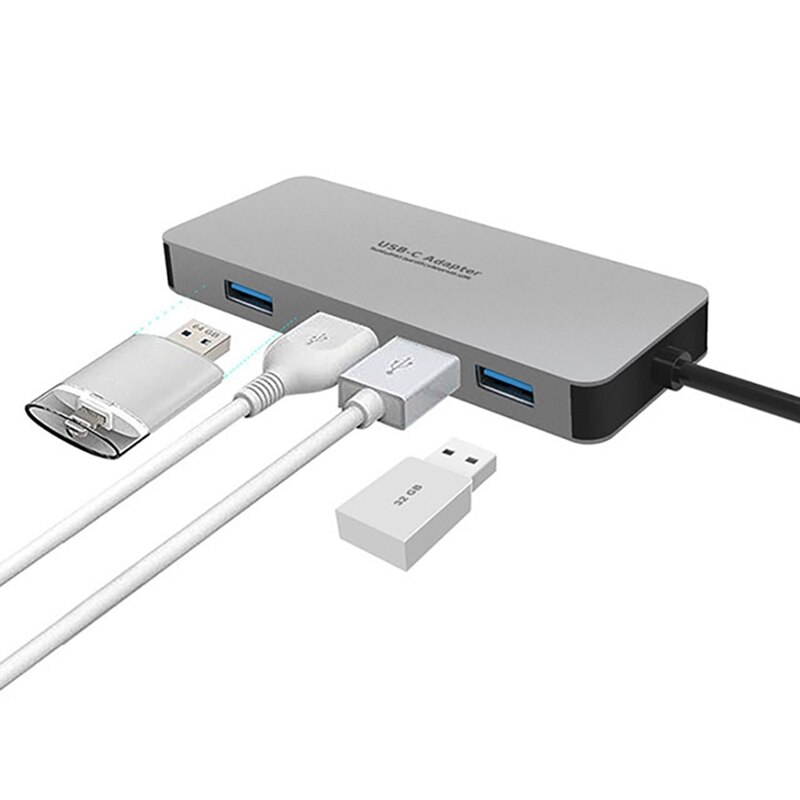 Estación de acoplamiento USB C, adaptador de TYPE-C 5 en 1, de 4 puertos HUB USB, carga PD, adecuado para todos los dispositivos USB C, PC/tableta