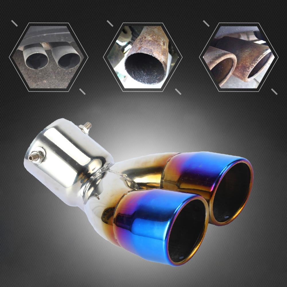 Car Exhaust Tip Universal Double Outlet Rolled Edge Muffler Stainless Steel Bent 70MM Bent Exhaust Pipe Tip End for Autos