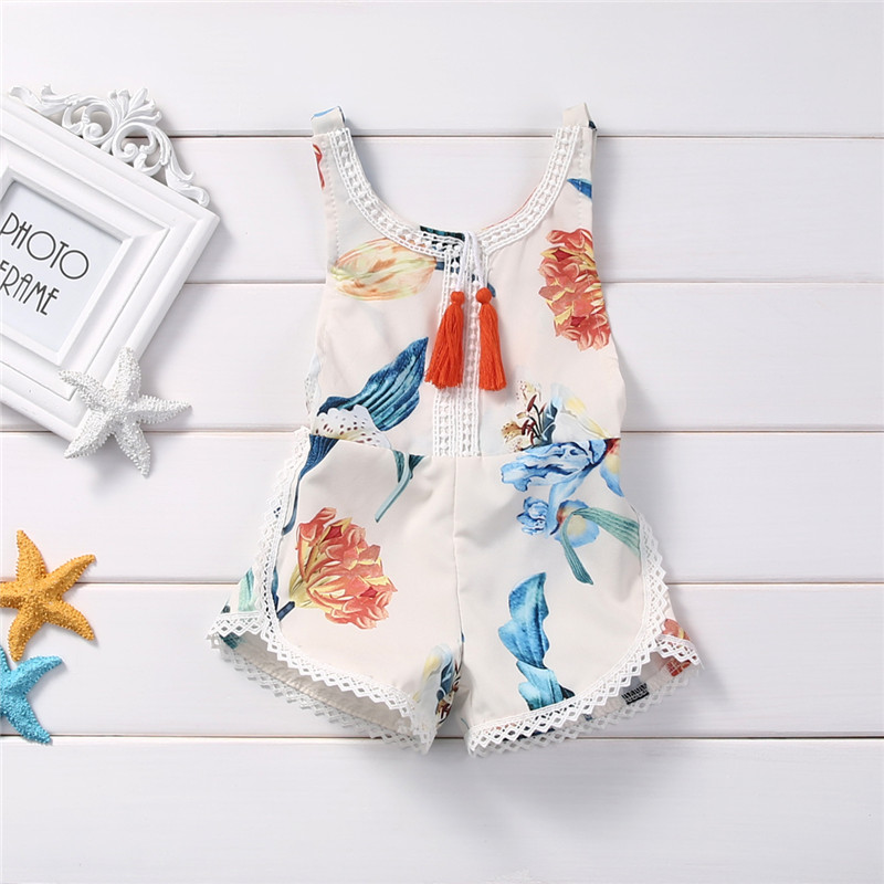 mameluco bebé floral verano Cute Sunsuits suelta pierna espalda descubierta monos sin mangas de algodón Backless trajes
