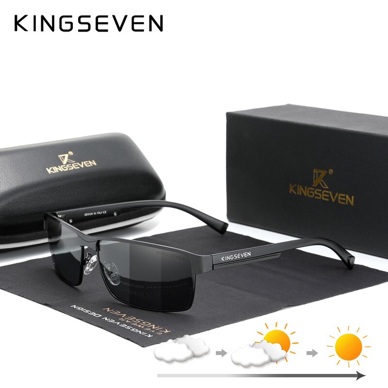 KINGSEVEN Men Polarized Photochromic Sunglasses Women Chameleon Sun Glasses UV400 Anti-glare Driving Square Eyeglasses: Gradient Gray