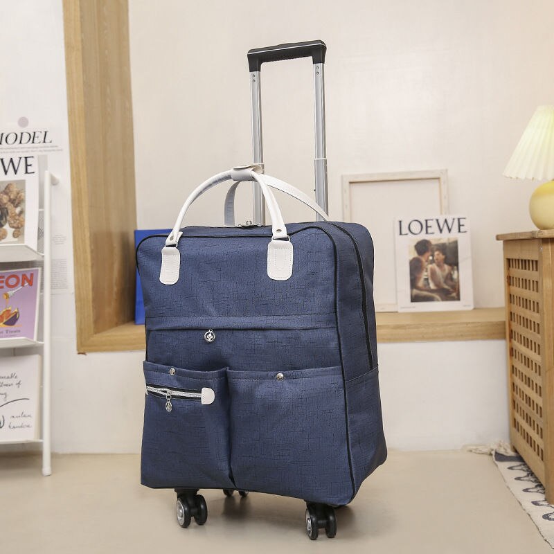 Women Trolley Luggage Rolling Suitcase Travel Hand Tie Rod Suit Casual Rolling Case Travel Bag Wheels Luggage Suitcase: Blue