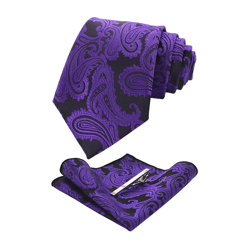 KAMBERFT męskie klasyczne Paisley krawat i kieszeń kwadratowy zestaw czerwony zielony jedwabny krawat żakardowy z krawat klip zestawy wesele krawat: L002