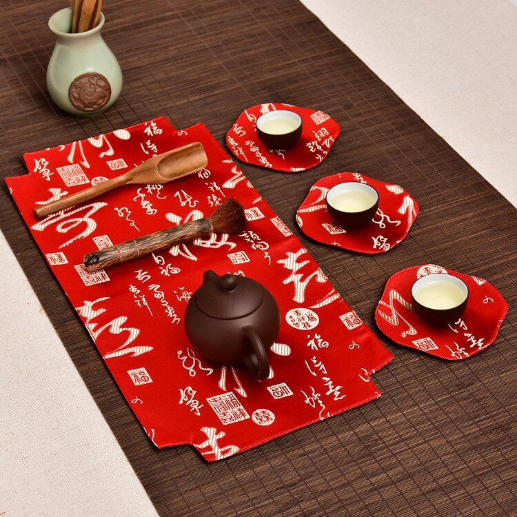 Chinese tea banquet tea tray mat tea mat small table flag fabric tea coaster dry brewing tea art retro tea towel 48X22cm: cursive script