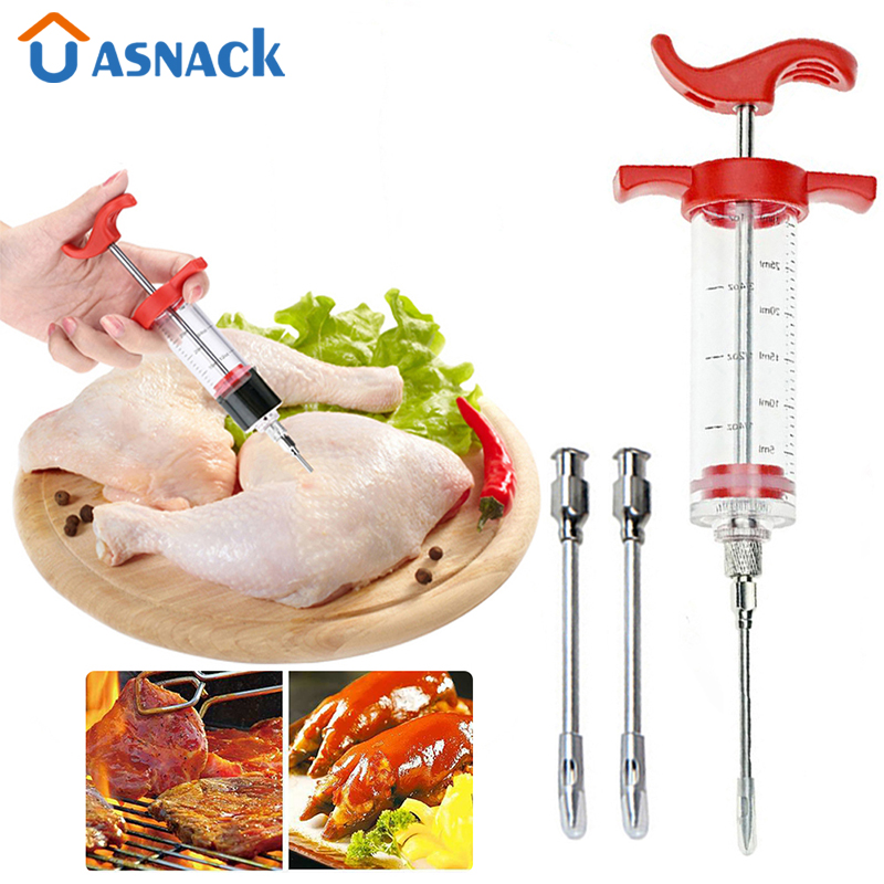 Jeringa de acero inoxidable para carne de barbacoa, jeringuilla para adobo de pavo, especias, salsa de cocina, accesorios para adobo