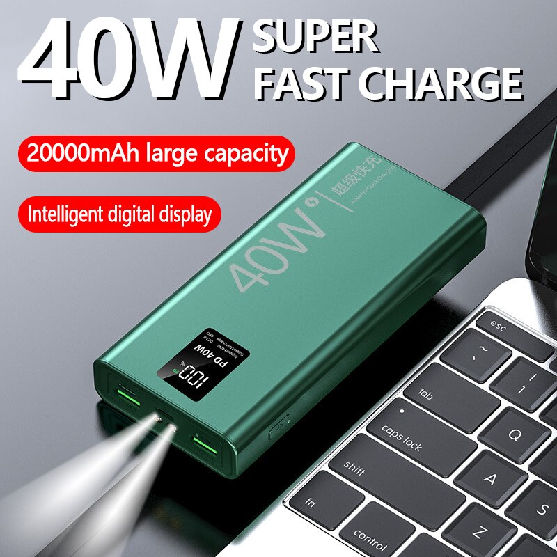 40w superschnelle ladefunktionen, große kapazität,  qc3.0 mah powerbank, bidirektionales schnellladen 20000 digitales display, externer akku  qc3.0