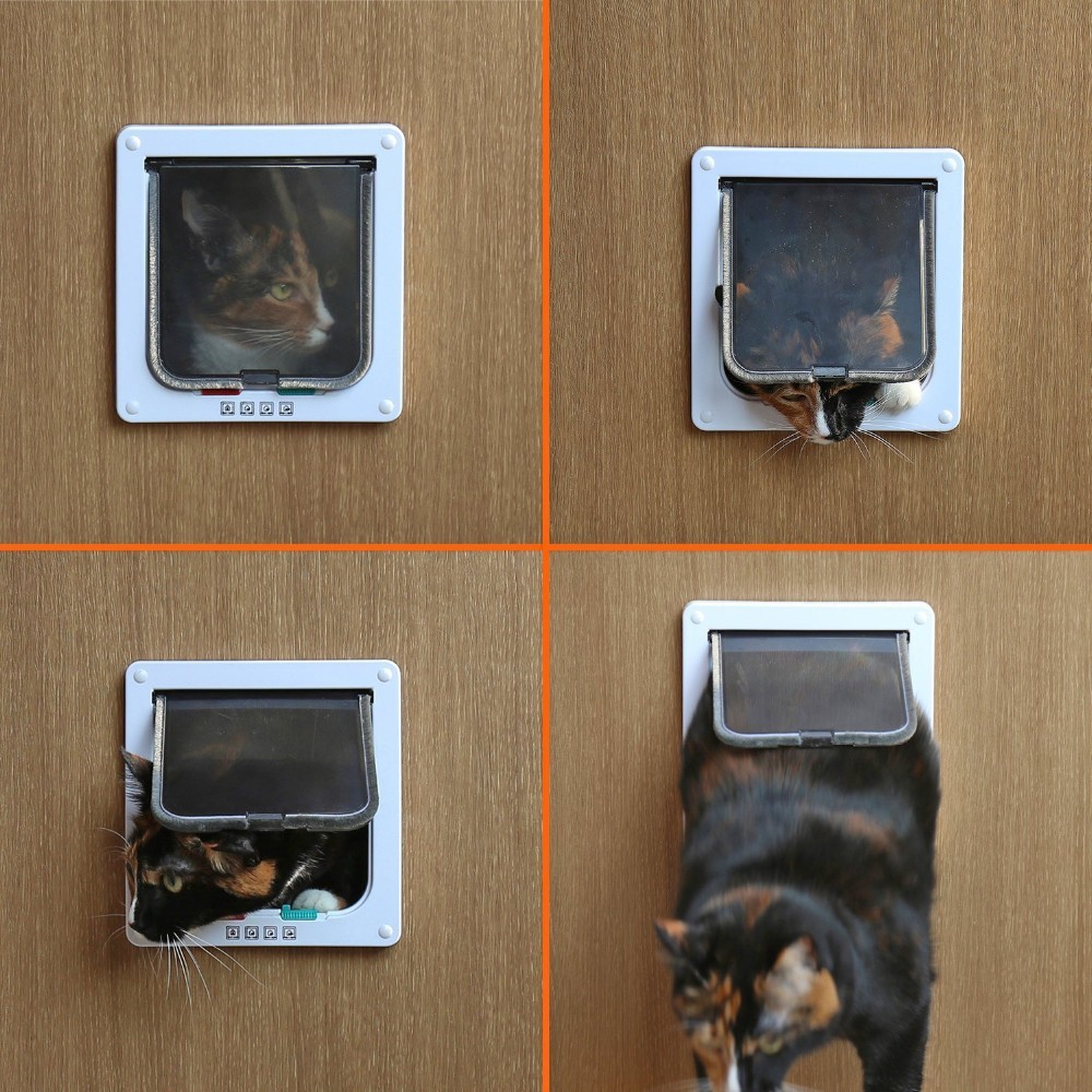 S/M/L 4 Way Afsluitbare Hond Kat Kitten Deur Beveiliging Flap Deur Abs Plastic Dier Kleine Huisdier kat Hond Gratis Poort Deur Dierbenodigdheden
