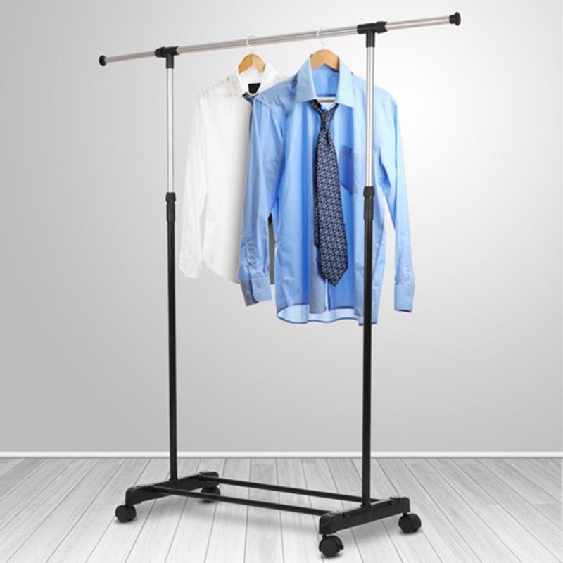 Adjustable Rolling Steel Clothes Hanger Clothes Rack Rail Garment Rack Heavy Duty Rail With Wheel Portable Clothes Accessories