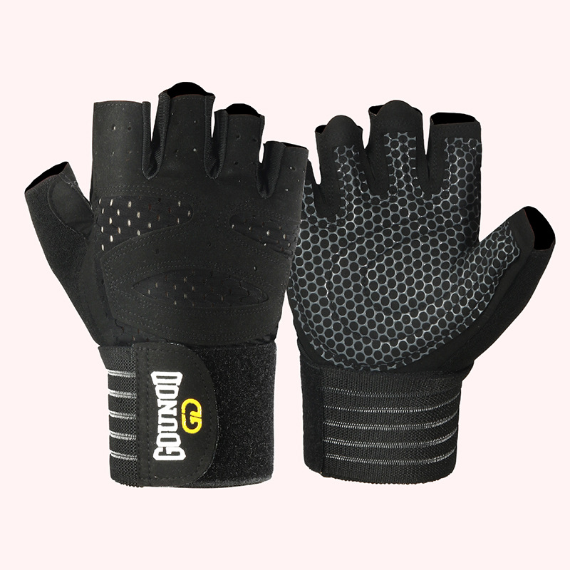 GOUNOD Weightlifting Gloves Wristband Support Breathable Anti-Slip Sports Gym Gloves Bodybuilding Powerlifting Fitness Training: black / M