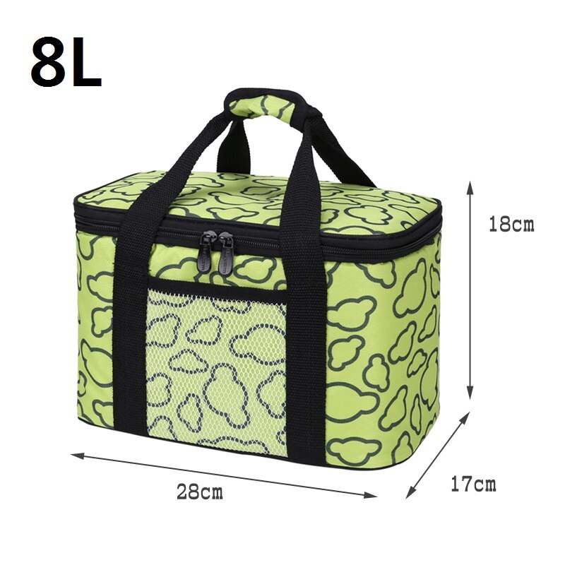 Brand Thicken Oxford Waterproof Small Thermal Food Portable Picnic Cooler Bag For Kids: 8L Green