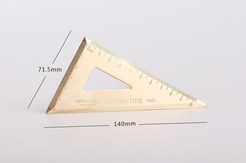 Lineal messing trekant lineal metal retro vinkelmåler halvcirkel ret vinkel trekant tegning skole kontor kobber lineal: 2mm tykke trekanter r