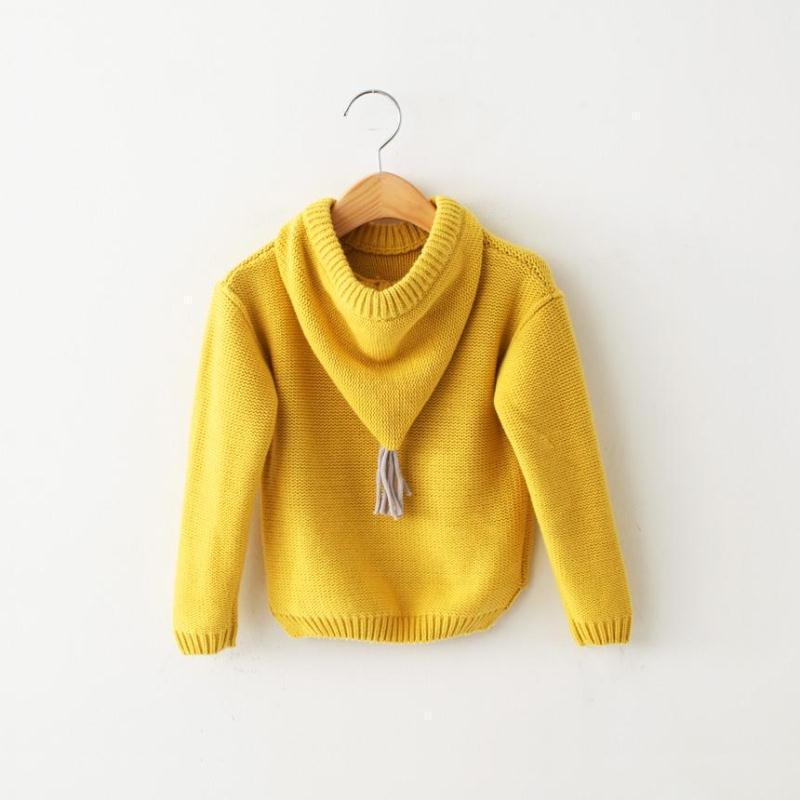 Herfst En Winter Kwastje Hooded Gebreide Trui Voor Baby Jongen En Meisje Effen Kleur Warme Gebreide Trui Voor Baby Boy en Meisje