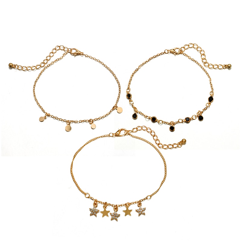 HuaTang Boho Multilayer Crystal Star Pendant Chains Bracelet Set Multilayer Sequin Female Cuff Bangle Beach Jewelry 3996