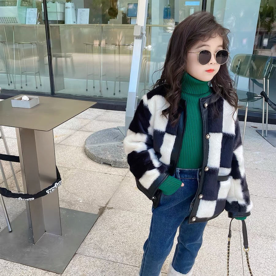Mode Kinderen Meisjes Herfst Winter Lange Mouw Plaid Parka Faux Fur Jas Baby Kleding Thicken Hooded Warm Uitloper Jas