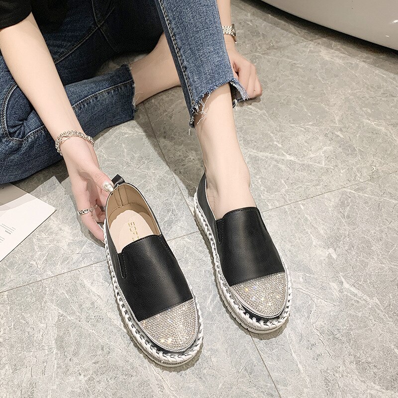 Fujin blanc chaussures décontractées femme nouvelles chaussures printemps chaussures fond épais respirant strass plat femmes chaussures simples
